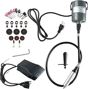 1/4"HP Rotary Tool Flex Shaft Carver Electric Hanging Grinding Machine, Foot Pedal Control, 110V 380W Power, Multi-function Tools for Carving, Buffing (380W)