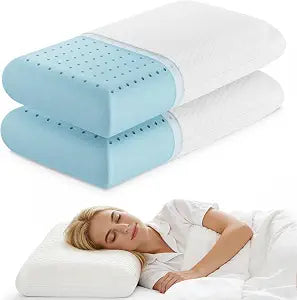 Sweetcrispy Cooling Gel Memory Foam Pillows for Sleeping, Back and Side Sleeper Support, Standard Size and Medium Firm, Bed Pillows for Adults with Washable Cover and Breathable Mesh  2 Pack, White
