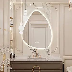 Niccy Irregular LED Bathroom Mirror, 28"x36" Asymmetrical Backlit Vanity Wall Mirrors, Frameless Lighted Mirrors for Bedroom, Living Room, Modern Smart-Mirror with Anti-Fog, Dimmable, Memory Function