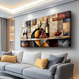 QIYILEXWART Large Wall Decor For Living Room Canvas Wall Art For Kitchen Modern Wall Decorations For Bedroom Wine Glass Landscape Painting Farmhouse Pictures Artwork Room Home Decor 24x48 In
