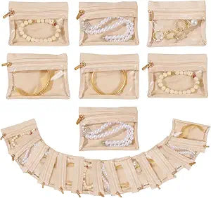 20 Pcs Portable Velvet Jewelry Pouch with Zipper, Clear