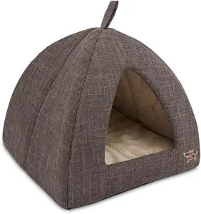 Best Pet Supplies Cat Bed for Indoor Cat, Domed Tent House with Removable Pillow, Covered Cat Cave for Small Dog, Puppies and All Breeds of Cats - Brown Linen, 19 x 19 x H:19"