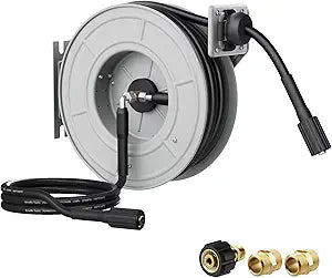 Giraffe Tools Pressure Washer Hose Reel 65ft, Power Washer Hose Reel, Pressure Washer Retractable Hose Reel, Heavy Duty, Wall/Floor Mounted, 2600 PSI