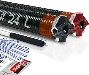 Pair of 2" Garage Door Torsion Springs Set with Non-Slip Winding Bar & Gloves,High Precision Electrophoresis Black Coated, for Replacement & Installation, MIN 16,000 Cycles (0.192x2''x24'')