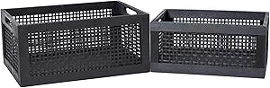 Wooden Storage Baskets,Black Woven Bamboo Basket Nesting Boxes with Built-in Handle for Pantry, Kitchen,Living Room,Shelves,Set of 2