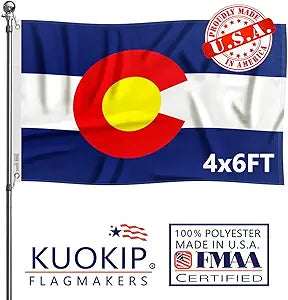 Double Sided Colorado State Flag 4x6 Made in USA Outdoor Heavy Duty 3 Ply Polyester Colorado CO Flags with White Starting Tape and 2 Brass Grommets