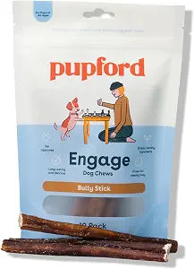 Pupford Thick Bully Sticks for Dogs & Puppies, Smoked for Improved Smell, Natural, Long-Lasting, Single Ingredient Chews for Small & Medium Breeds (6", 10 Count)