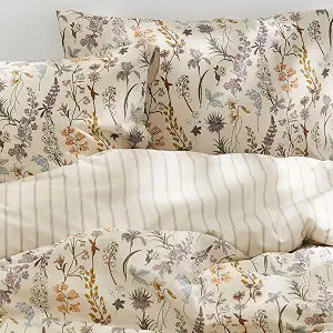 Floral Duvet Cover Set Queen Size,Beige Colorful Floral Pattern Reversible Bedding Set for Girls Adults,Aesthetic Botanical Microfiber Comforter Cover with Zipper Closure and 2 Pillowcases