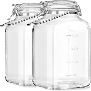 1.5 Gallon Glass Jars With Airtight Lid, Gallon Mason Jars Wide Mouth w Scale Marks(192 FL Oz), Glass Storage Containers with Lids And Sturdy Handles For Flour, Sugar, Baking Supplies, Set of 2