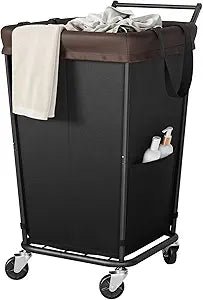 160L Laundry Hamper with Wheels and Handle, 2-Section Rolling Hamper for Laundry, Large Laundry Basket with Wheels, Rolling Laundry Basket Clothes Hamper for Home, Bathroom and Dorm(Black)