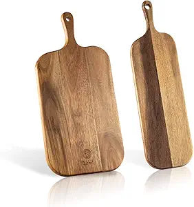 Wood Cutting Board Set with Handle for Kitchen Large and Small Long 2 Packs Acacia Wooden Kitchen Cutting Boards for Meat, Cheese, Bread,Vegetables Fruits- Charcuterie Board Serving Board