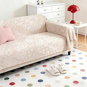 Boho Couch Covers for Dogs Beige Blanket Reversible, Loveseat Covers with Tassel Design,Sofa Cover for Home Decor,Living Room Furniture,Recliner Chair,71"x118"