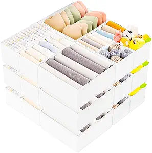 Criusia 15 Pack Drawer Organizer for Clothes, Foldable Dresser Dividers with 3 Sizes, Fabric Storage Bins  White