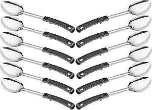 13" Stainless Steel Serving Spoons  (Pack of 12) | Commercial Kitchen Utensils | Restaurant Quality Chef Basting Spoon with Heat-Resistant Coated Handle (12)