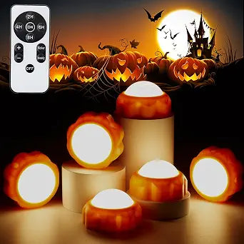 Halloween Pumpkin Lights, LED Pumpkin Lights with Remote and Timer,Jack-O-Lantern Light for Halloween Decor,Battery Operated, Bright Flickering Flameless Candle Set Orange Color