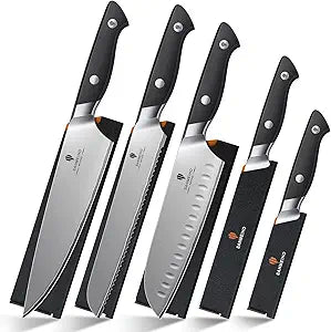 10 PCS Knife Set with Knife Sheath, Japanese Kitchen Knife Set with 5 Layers High Carbon 9Cr18Mov Stainless Steel, Sharp Professional Chef Cooking Knife with Ergonomic Handle, Dishwasher Safe