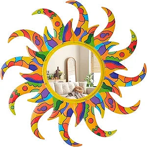 Colorful Sun Wall Mirrors Bedroom Room and Home Decor25 inch Metal Frame Mirror Espejos Decorativos de Pared Sala DormitorioModern Minimalist Decor and Chic Gifts for Women MumsYellow