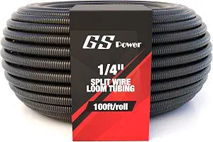 GS Power 1/4 Inch x 100ft Split Wire Loom Tubing - Automotive Cable Sleeve
