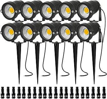 10 Pack Low Voltage Landscape Lights LED 5W Landscape Lighting with connectors AC/DC 12V-24V Outdoor Spotlight IP66 Waterproof Tree Flag Lights Warm White Spotlights for Yard Garden Pathway