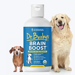 Dr. Buzbys Brain Boost Organic MCT Oil for Dogs, 16 Oz Human Grade MCTs C8, C10, Senior Dog Dementia, Made from Pure Organic Coconut Oil, Medium Chain Triglyceride Liquid Dog Supplement