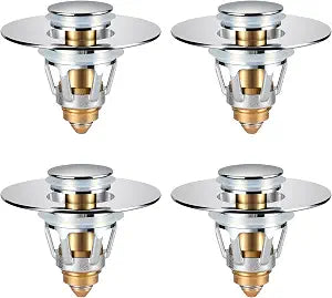 Bathroom Sink Stopper 4 Pack, Bathroom Sink Drain Strainer, Revolutionary Bathroom Accessories and Essentials (Chrome)