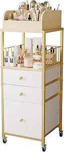 Makeup Organizer Cart with Drawers, Floor Skincare Organizers Make Up Organizers-Vanity Organizer Cosmetic Display Cases Holder for Skin Care Perfume Nail Polish Brush Hair ToolGold