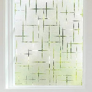 Finnez Frosted Window Film Non-Adhesive, Static Cling Privacy Film for Glass, No Glue Decorative Cling for Home Office Bathroom UV Protection Cross Pattern 45.2 X 78.7 Inches