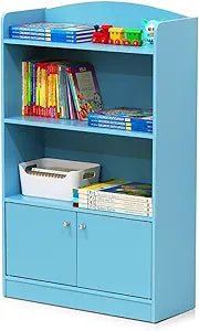 Furinno LOVA Book Shelf, Bookshelf with Storage Cabinet, Bookcase with Door, 11.8 x 23.6 x 37.3, for Living Reoom, Bedroom, Home Office, Light Blue