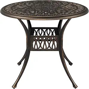 VINGLI 35" Patio Dining Table, Cast Aluminum Round Outdoor Dining Table with Umbrella Hole Outdoor Bar Table, Outdoor Bistro Table Outdoor Furniture Garden Table (35.4Diax29.5H)