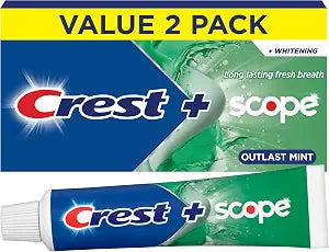 Crest Plus Scope Outlast Fresh Toothpaste, Fluoride Anticavity and Whitening Toothpaste with Scope Mouthwash for Long Lasting Fresh Breath, Outlast Mint, 5.4 oz (Pack of 2)