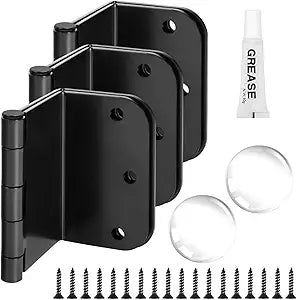 3-Pack Offset Door Hinges, Matte Black Door Hinges 3.5 Inch 5/8" Radius Corner for Handicap, Swing Clear for Exterior & Interior with Wall Handle Stopper & Grease, Heavy Duty Hardware