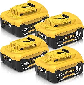 4-Pack 8000mAh High Capacity Replacement for Dewalt 20V Max Battery 8.0Ah Compatible with Dewalt 20 Volt Battery Lithium ion DCB200 DCB201 DCB203 DCB204 DCB207 DCB206 Cordless Power Tools