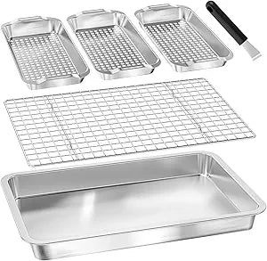 Grill Baskets 6-Piece Grill Baskets for Outdoor Grill Stainless Steel Grilling Basket BBQ Grilling Accessories for Grills Smokers Vegetable Grill Basket