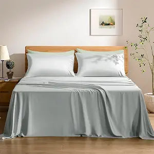 TOSMO Luxury Cooling Sheet Set - 100% Viscose from Bamboo, 4-Piece Bedding Set (King Size) - 18 Extra Deep Pockets, Oeko-Tex Certified, Silky Soft and Breathable, Silver