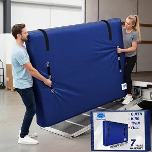 Full Size,Mattress Bag for Moving,10 Mil Thick PE,Heavy Duty,Adhesive Strap | Mattress Moving Storage Bags for 15 Years,Reusable Protector Covers,8 Handles,Large Zipper, Waterproof,Dust Proof,Navy