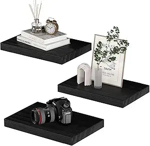 PopiShelves Small Floating Shelves for Wall - 12 x 9 Inch Black Shelves for Bedroom, Living Room, Bathroom, Kitchen, Office Decor Set of 3