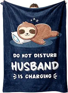Leebbsin Funny Gifts for Husband Christmas, Husband Birthday Gift, Husbands is Charging Sloth Blanket, Anniversary Wedding Gifts for Husbands from Wife, Valentines Day Gift for Him 60" x 80"
