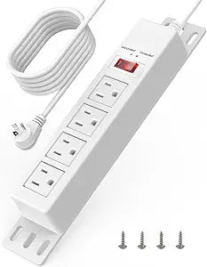 1500J Small Surge Protector Power Strip 4 Outlets 10 ft, White
