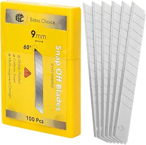 Bates- Snap Off Blades, 100 pcs, 9mm, 60 Degree, Carbon Steel Razor Blades, Razor Blade Retractable