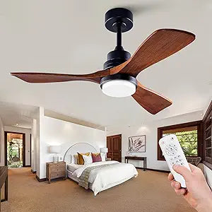 42 Inch Outdoor Ceiling Fans with Lights and Remote, Dimmable 3 Blade Wood Outdoor Ceiling Fans for Patios, Black Walnut Bedroom Ceiling Fan with Light, DC Motor