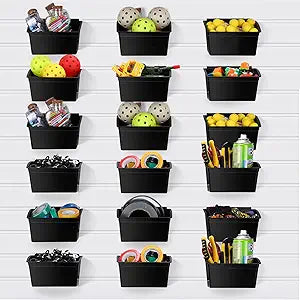 Unittype 18 Pcs Slat Wall Bins Slat Wall Accessories Storage Bins Plastic Containers Organizer for Garage Craft Room Tool Shed Workshop(Black)