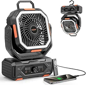 OGERY Portable Fan Rechargeable, Camping Fan for Tent with Up to 200H Runtime, Battery Powered Fan with Remote, LED Lantern, Stepless Speed, Auto Oscillation, Camping Essentials & Gear