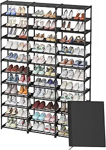 Ekisemio 12-Tier Tall Shoe Rack with Covers  Holds 72 Pairs, Large Capacity Vertical Shoe Organizer  Space-Saving Storage for Closet, Entryway, Bedroom