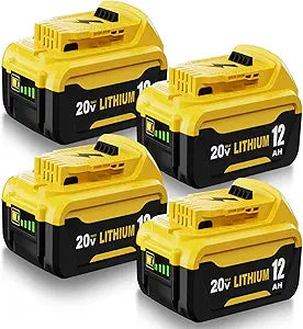 4 Pack 12000mAh High Capacity Replacement for Dewalt 20V Battery Compatible with Dewalt 20 Volt Lithium Battery Max DCB200 DCB201 DCB203 DCB204 DCB206 DCB207 DCB181 DCB180 Series Tools