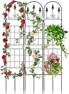 3 Packs Metal Garden Trellis for Climbing Plants (65.3'' x 40'') Rustproof Metal Garden Flower Rose Trellis, Outdoor Climbing Clematis Trellis Cucumbers Support for Courtyards Lawns