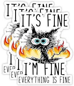 It's Fine I'm Fine Everything is Fine Sticker (3 Pack) - Strong Adhesive Waterproof This is Fine Sticker - No Fade, Used for Notebook, Mug, Cup Laptop and Water Bottle