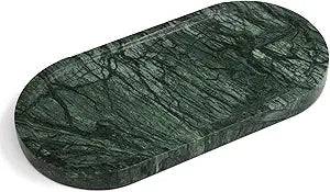 YMXYJM Genuine Real Natural Marble Tray for Bathroom, Luxury Indian Green Stone Vanity Tray, Decorative Oval Trays for Countertop Storage Organizer, Dresser, Kitchen, Home Decor, 11.8" x 6", Green