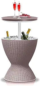 SereneLife Outdoor Cool Bar Table, 7.5 Gallon Beer and Wine Cooler, Patio Furniture & Hot Tub Side Table, Beverage Cooler, All-Weather Resistant Ice Cool Bar, Rattan Style Patio, Cocktail Bar (Grey)