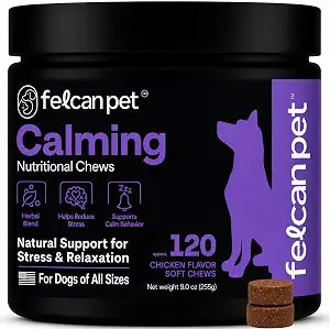 Calming Chews for Dogs  Natural Support for Dog Anxiety, Stress & Relaxation with L-Theanine, Chamomile & Melatonin  Chicken Flavor  120 Soft Chews