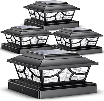 SIEDiNLAR Solar Post Cap Lights Outdoor 4 Modes Deck Fence Post Light for 4x4 5x5 6x6 Wooden Vinyl Posts Patio Garden Decor, Warm White & Cool White Dynamic Lighting Black (4 Pack)